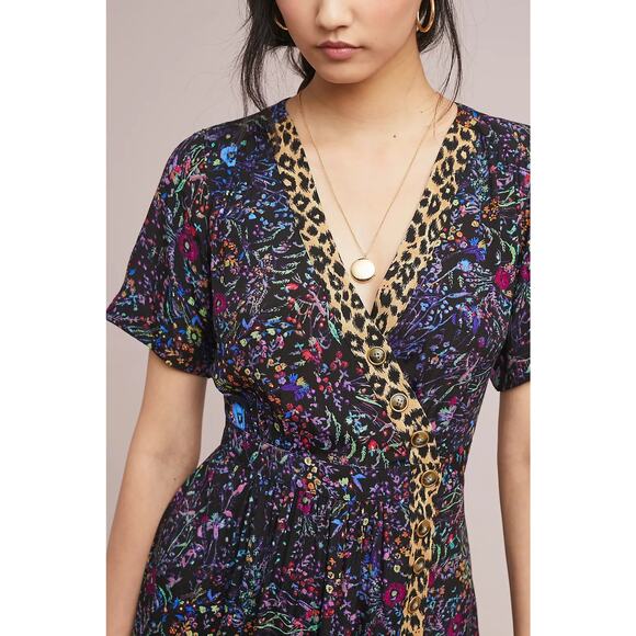 New ANTHROPOLOGIE by Maeve Morgan Dress $148 SIZE 2 Black Floral Motif - Picture 2 of 8